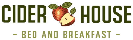 Logo for Cider House Bed and Breakfast featuring apples and the establishment's name.
