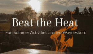 Text overlay on a sunset image promoting summer activities in Waynesboro.